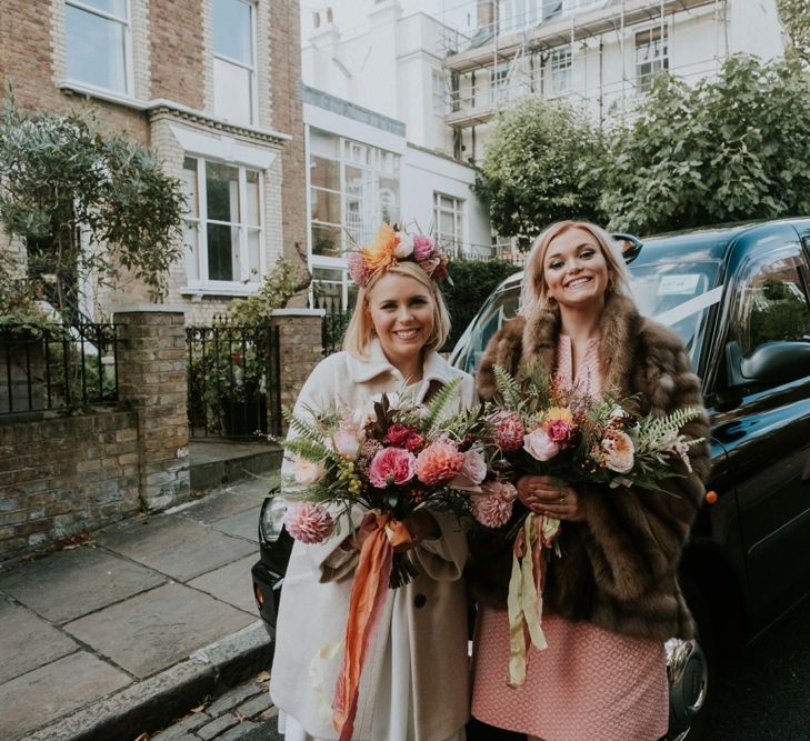 Bride & Bridesmaid With Oversized Handtied Wedding Bouquets