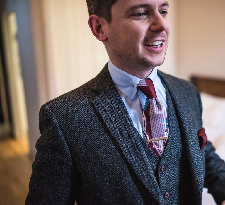 Groom in Navy Suits from Tom James Tailors | Vintage Wedding at The Asylum & Town hall Hotel London | Kevin Fern Photography