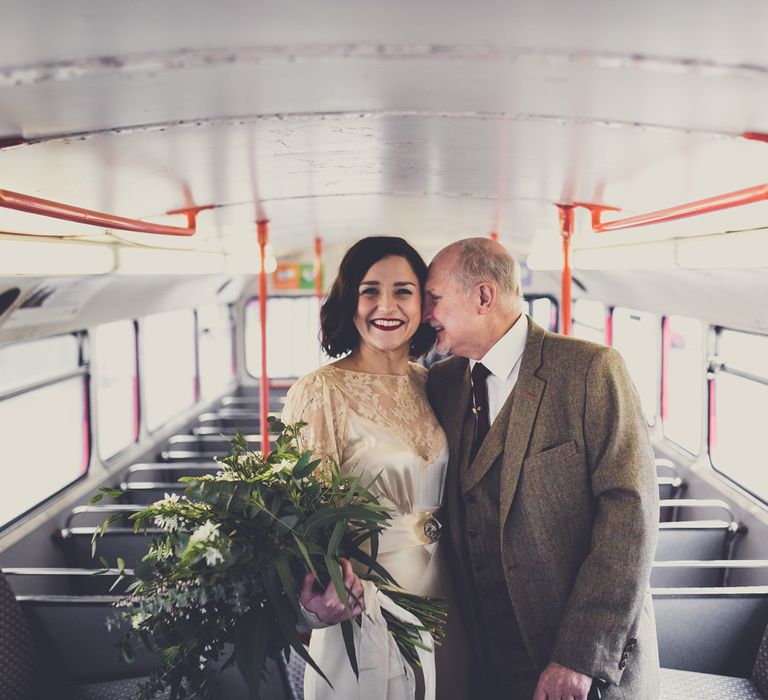 Bride in Story of My Dress Bridal Gown | Greenery Bouquet | Vintage Wedding at The Asylum & Town hall Hotel London | Kevin Fern Photography