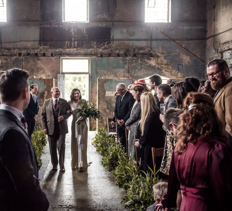 Wedding Ceremony | Bridal Entrance in Story of My Dress Bridal Gown | Greenery Bouquet | Vintage Wedding at The Asylum & Town hall Hotel London | Kevin Fern Photography