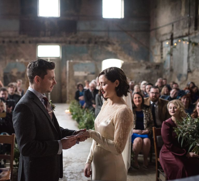 Wedding Ceremony | Bride in Story of My Dress Bridal Gown | Groom in Navy Suit from Tom James Tailors | Vintage Wedding at The Asylum & Town hall Hotel London | Kevin Fern Photography