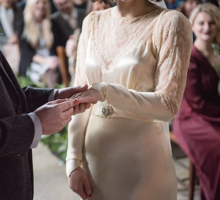 Wedding Ceremony | Bride in Story of My Dress Bridal Gown | Groom in Navy Suit from Tom James Tailors | Vintage Wedding at The Asylum & Town hall Hotel London | Kevin Fern Photography