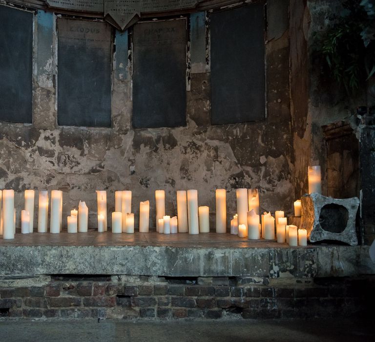 Atmospheric Candle Lit Altar | Vintage Wedding at The Asylum & Town hall Hotel London | Kevin Fern Photography