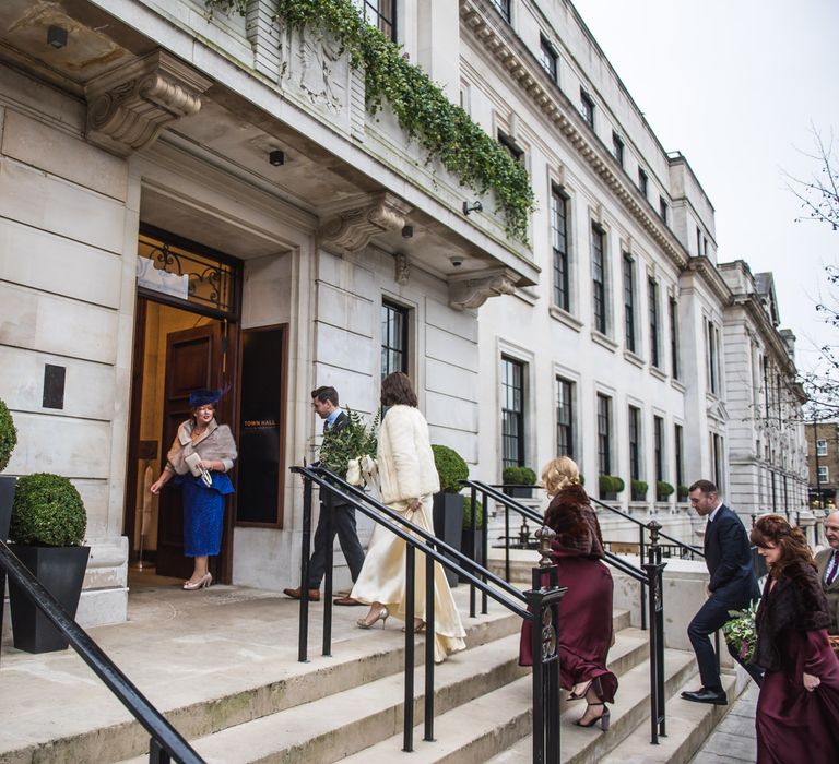 Bride in Story of My Dress Bridal Gown | Groom in Navy Suit from Tom James Tailors | Vintage Wedding at The Asylum & Town hall Hotel London | Kevin Fern Photography