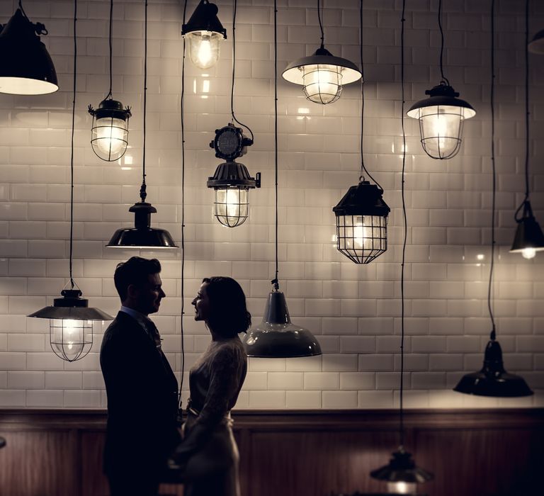 Bride in Story of My Dress Bridal Gown | Groom in Navy Suit from Tom James Tailors | Vintage Wedding at The Asylum & Town hall Hotel London | Kevin Fern Photography