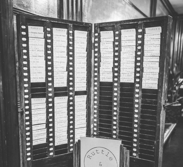 Clocking in Card Table Plan | Vintage Wedding at The Asylum & Town hall Hotel London | Kevin Fern Photography