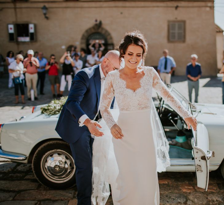 Bridal Entrance in Long Lace Sleeve Gown from Morgan Davies | D&A Photography | Ben Walton Films