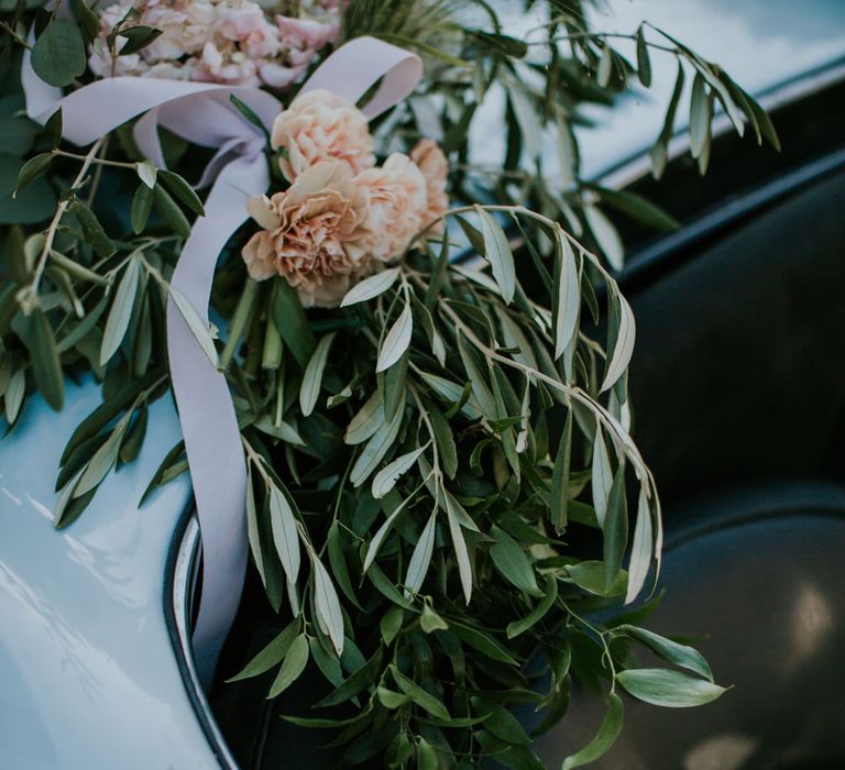 Flowers on Vintage Wedding Car | D&A Photography | Ben Walton Films