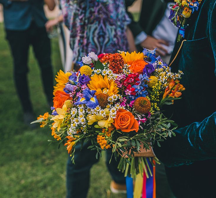 Outdoor Summer Wedding With Bright Colour Scheme With Colourful Homemade Decor And Images From Story + Colour Photography