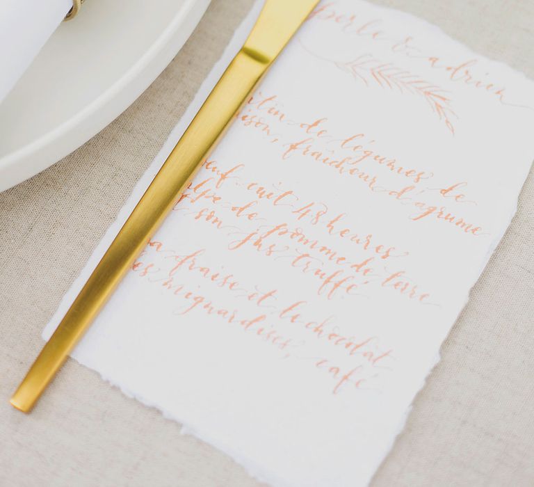 Gold Flatware & Calligraphy Stationery | Greenery on the French Riviera | Purewhite Photography | D'amour et de deco Styling