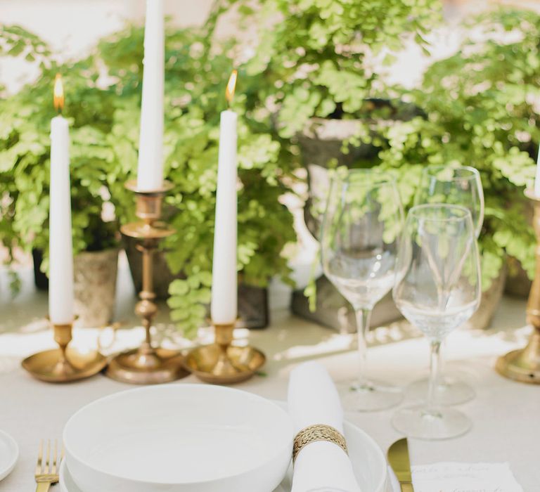 Gold Table Ware | Place Setting | Greenery on the French Riviera | Purewhite Photography | D'amour et de deco Styling