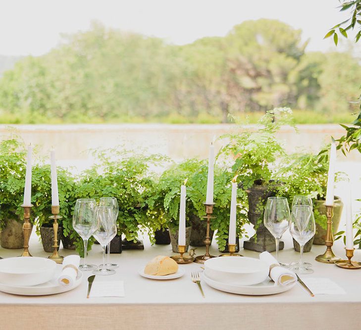 Gold Table Scape | Place Setting | Candlesticks | Greenery on the French Riviera | Purewhite Photography | D'amour et de deco Styling