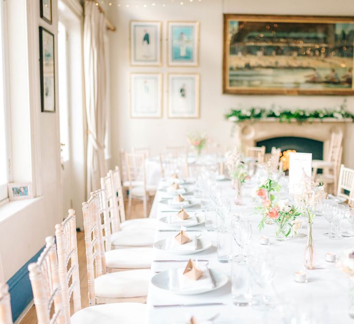 Vegan Wedding Reception With Bride In 50s Style Dress At The London Rowing Club With Charity Flowers & Images by Matt Ethan Photography