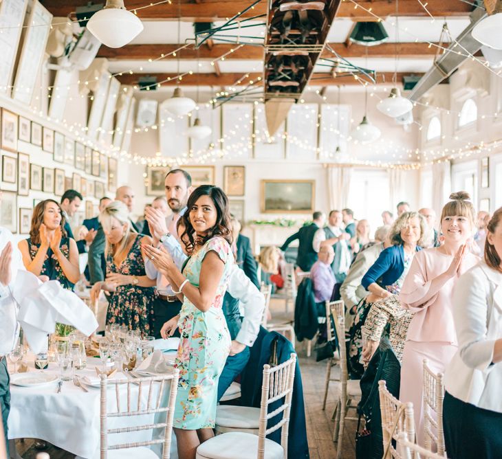 Vegan Wedding Reception With Bride In 50s Style Dress At The London Rowing Club With Charity Flowers & Images by Matt Ethan Photography