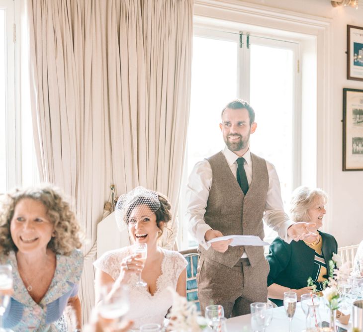 Vegan Wedding Reception With Bride In 50s Style Dress At The London Rowing Club With Charity Flowers & Images by Matt Ethan Photography