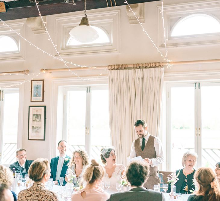 Vegan Wedding Reception With Bride In 50s Style Dress At The London Rowing Club With Charity Flowers & Images by Matt Ethan Photography