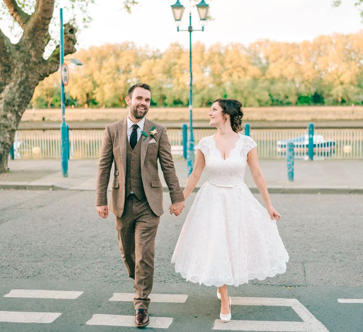 Vegan Wedding Reception With Bride In 50s Style Dress At The London Rowing Club With Charity Flowers & Images by Matt Ethan Photography