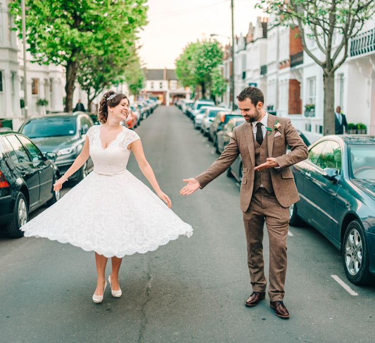 Vegan Wedding Reception With Bride In 50s Style Dress At The London Rowing Club With Charity Flowers & Images by Matt Ethan Photography