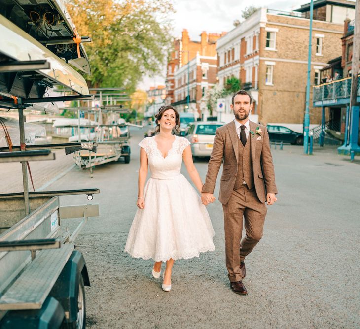 Vegan Wedding Reception With Bride In 50s Style Dress At The London Rowing Club With Charity Flowers & Images by Matt Ethan Photography