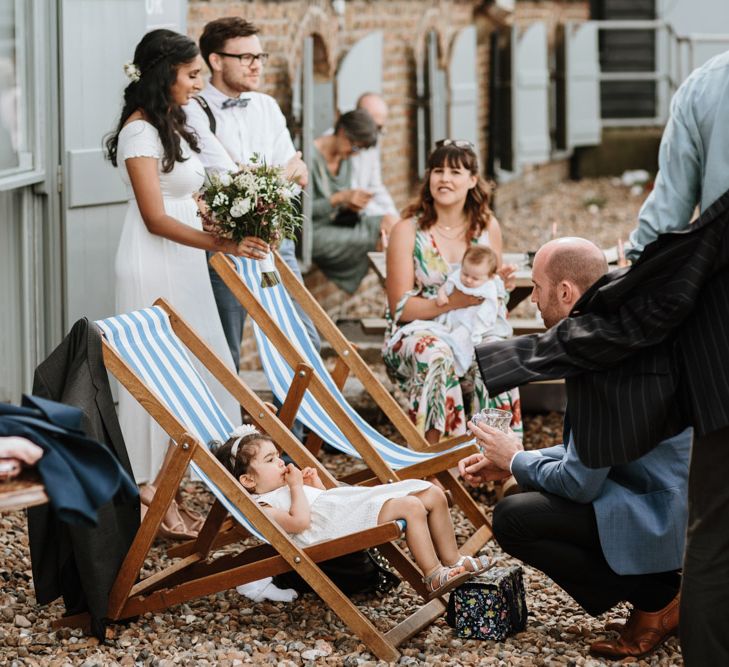 Coastal Wedding At East Quay Venue Whitstable With Bride In Claire La Faye With Floral Crown And Images From Green Antlers Photography