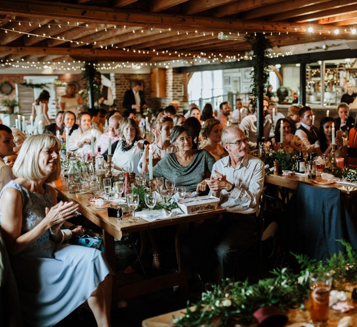 Coastal Wedding At East Quay Venue Whitstable With Bride In Claire La Faye With Floral Crown And Images From Green Antlers Photography