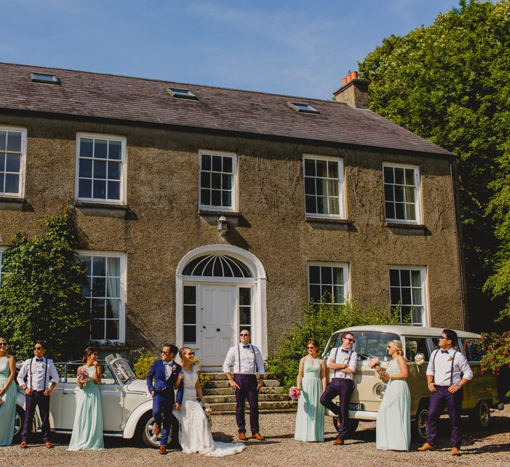 Wedding Party Outside Breckenhill Wedding Venue | Navyblur Photography | Cinematic Tide Films