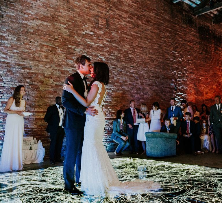 First Dance | Bride in Berta Bridal Gown | Groom in Black Tuxedo | Super Luxe Greek Wedding at The Cipriani in Venice | Bridgwood Wedding Photography