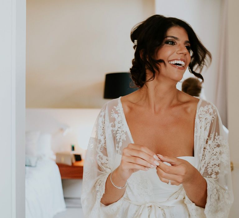 Getting Ready | Bride in Romona Keveza Gown | Super Luxe Greek Wedding at The Cipriani in Venice | Bridgwood Wedding Photography