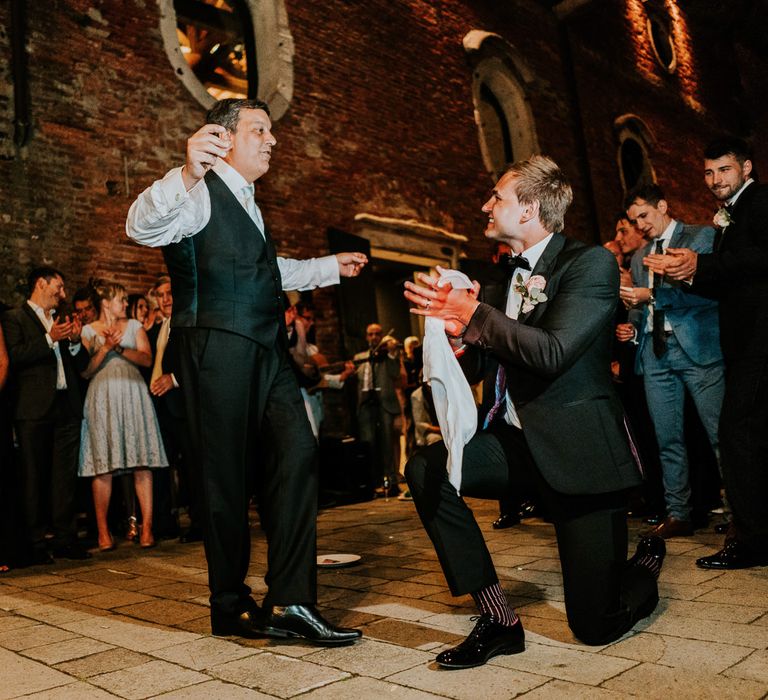 Greek Dancing | Groom in Black Tuxedo | Super Luxe Greek Wedding at The Cipriani in Venice | Bridgwood Wedding Photography