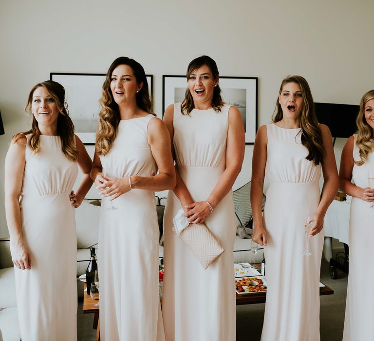 Bridesmaids in Pink Maids to Measure Dresses | Super Luxe Greek Wedding at The Cipriani in Venice | Bridgwood Wedding Photography