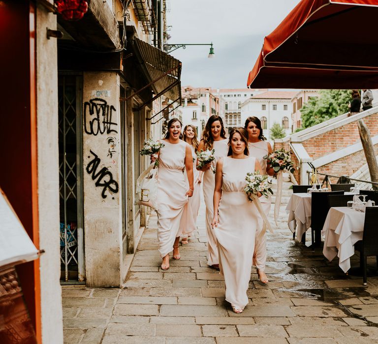 Bridesmaids in Pink Maids to Measure Dresses | Super Luxe Greek Wedding at The Cipriani in Venice | Bridgwood Wedding Photography