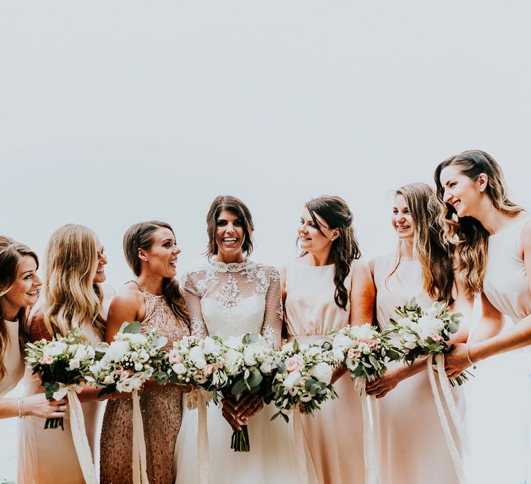 Bridesmaids in Pink Maids to Measure Dresses | Super Luxe Greek Wedding at The Cipriani in Venice | Bridgwood Wedding Photography