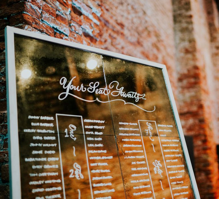 Metallic Table Plan | Super Luxe Greek Wedding at The Cipriani in Venice | Bridgwood Wedding Photography