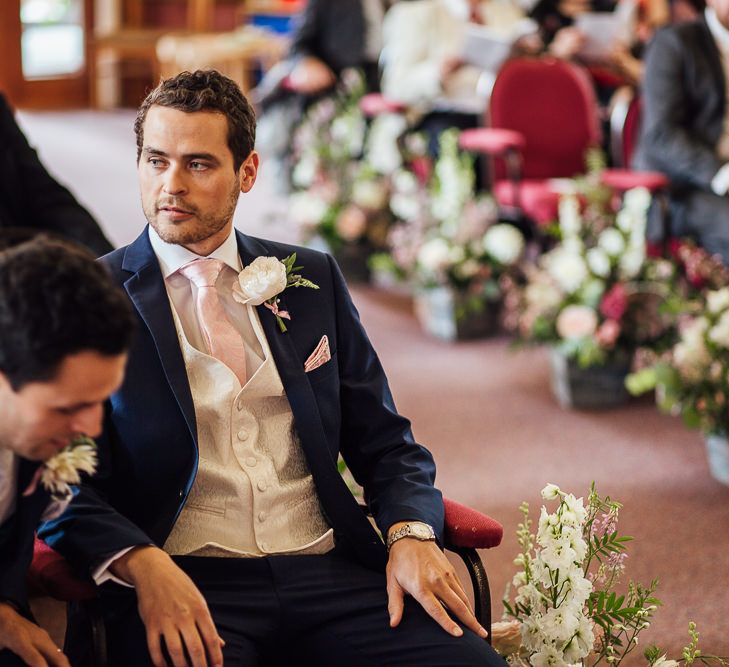 Groom in Ted Baker Suit at the Altar