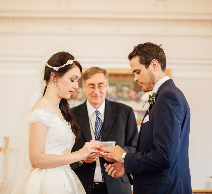 Bride in Aire Barcelona Bridal Gown & Groom in Ted Baker Church Ceremony