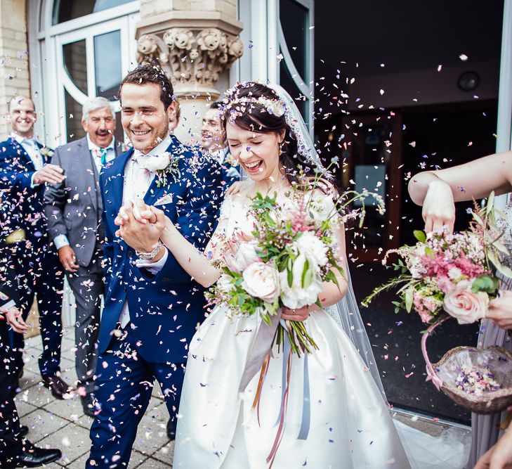 Bride in Aire Barcelona Bridal Gown & Groom in Ted Baker Confetti Moment