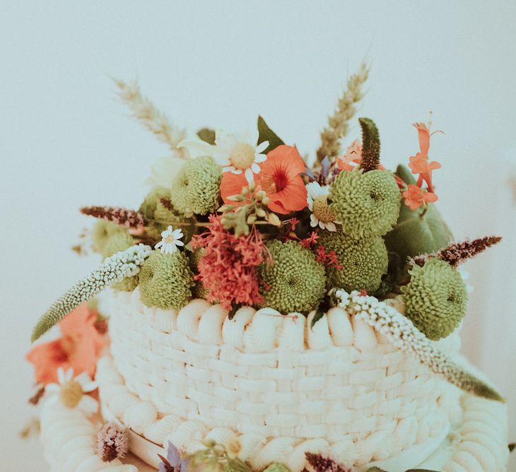 Wedding Cake Decorated With Flowers