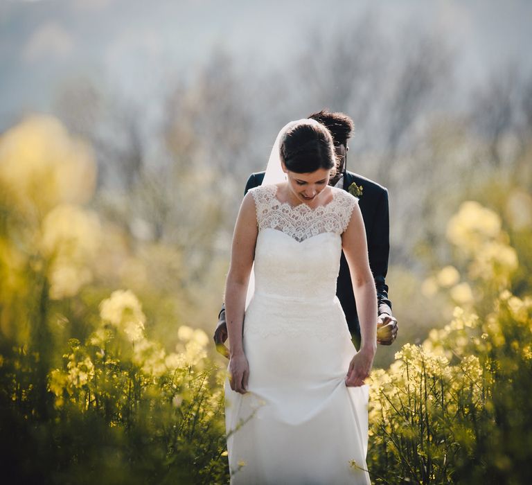 Bride in Lace Wedding Dress | Groom in Bow Tie & Braces | Paul & Nanda Photography