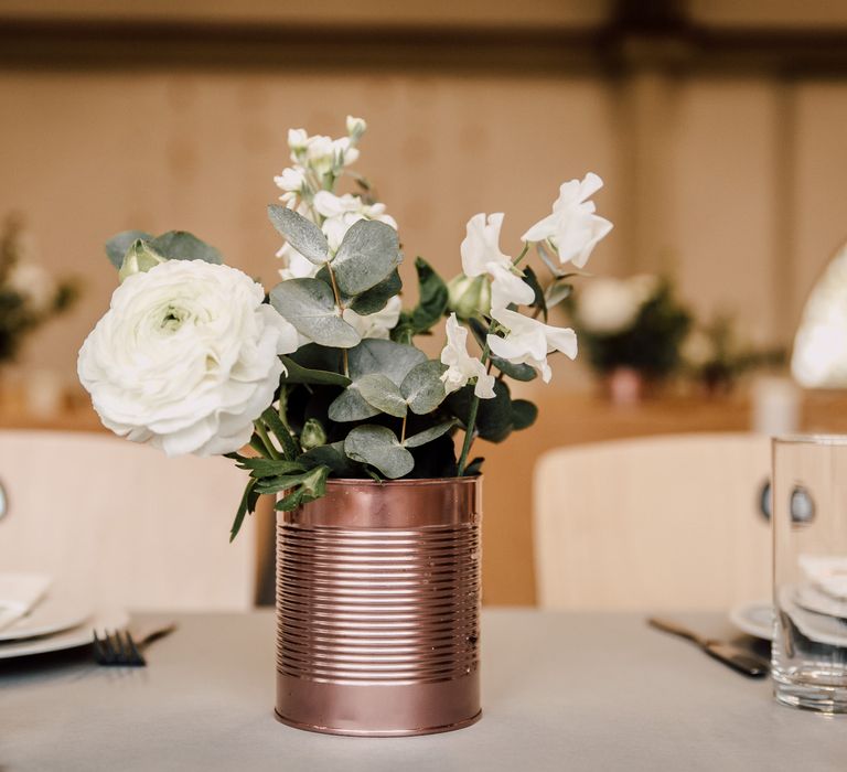 DIY Copper Tin Can & White Flowers | Wedding Decor | Paul & Nanda Photography