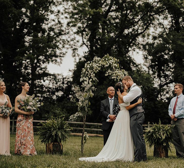 Jenny Yoo Bride For An Outdoor Farm Wedding In Maryland USA With Bridesmaids In Mismatched Dresses & Images From Erin Krespan