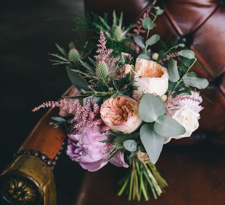 Pink Peony & Peach David Austin Rose Wedding Bouquet by Matt Brown Photography