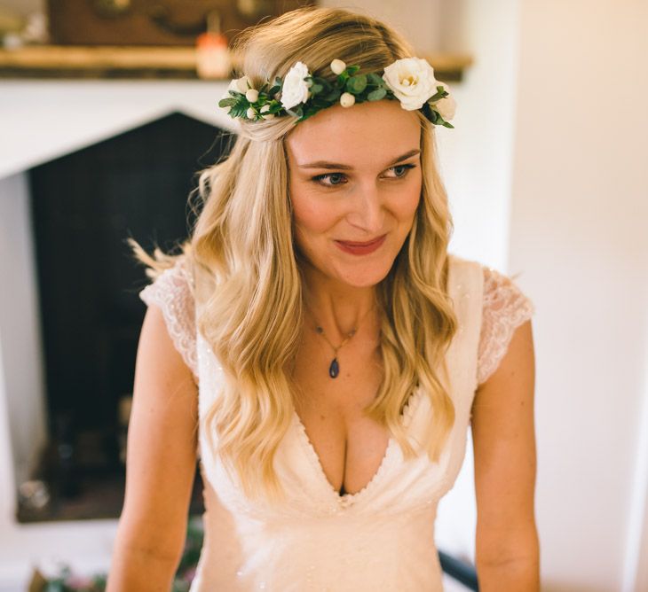 Bride in Bespoke Mariée Wedding Dress & Flower Crown by Matt Brown Photography