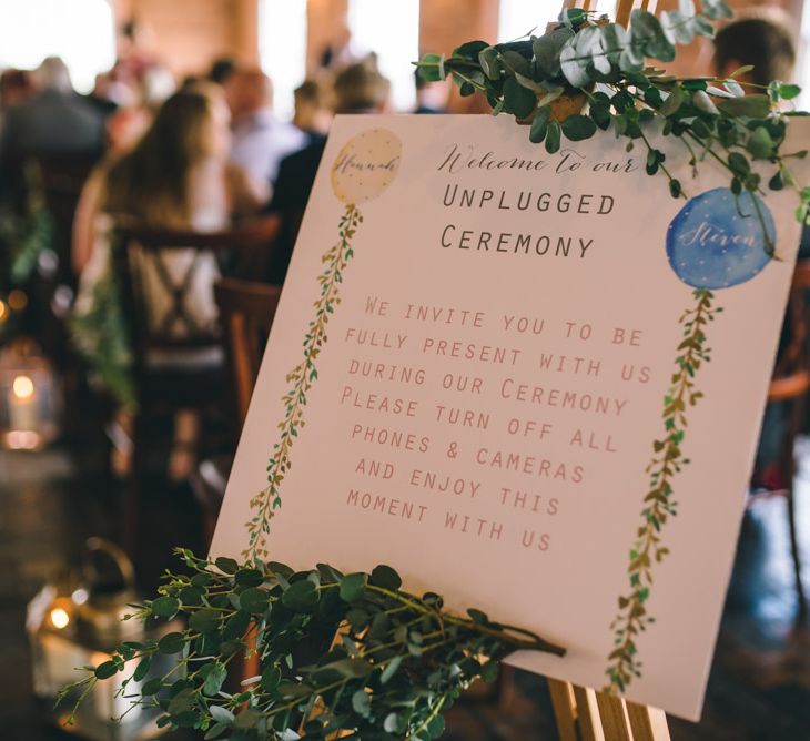 Unplugged Wedding Ceremony Sign by Yellowstone Paper Works by Matt Brown Photography