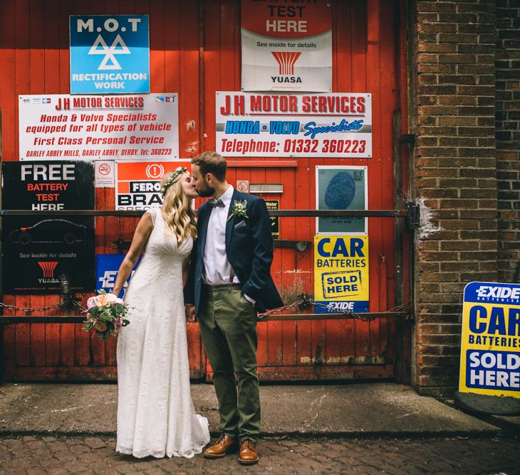 Bride in Bespoke Mariée Wedding Dress & Groom in Slater Jacket & Topman Chino's by Matt Brown Photography