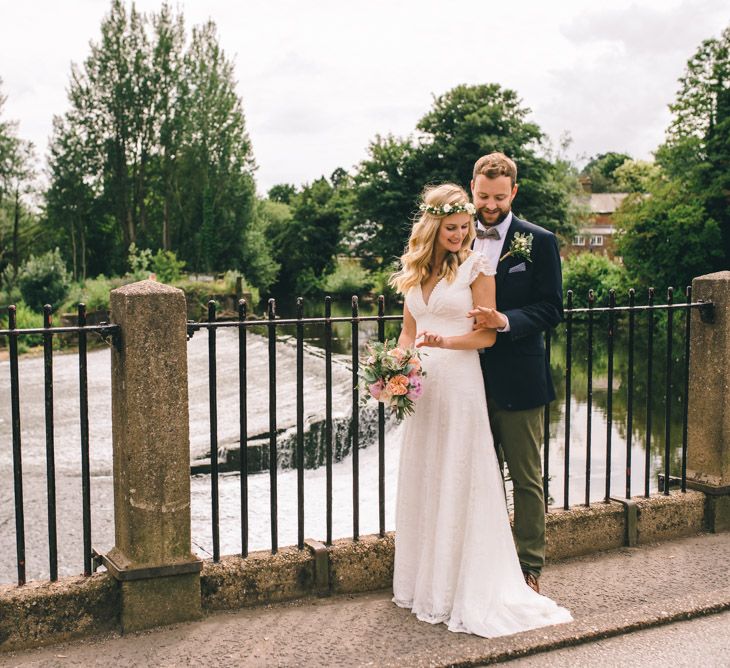 Bride in Bespoke Mariée Wedding Dress & Groom in Slater Jacket & Topman Chino's by Matt Brown Photography