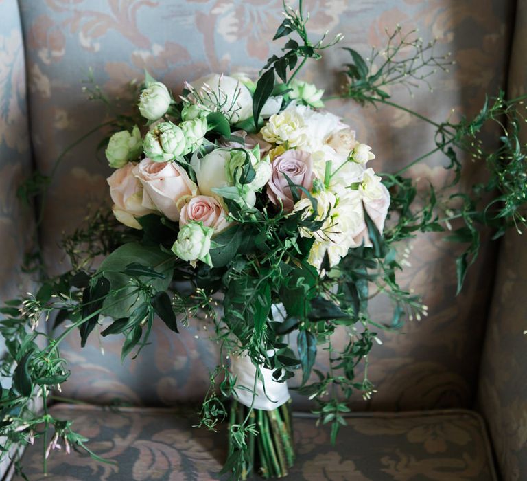 Romantic Rose & Foliage Bouquet | Elegant Blush Pink & White Wedding at Aynhoe Park in Oxfordshire | Lucy Davenport Photography