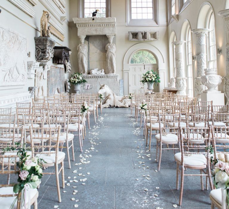 Aisle | Elegant Blush Pink & White Wedding at Aynhoe Park in Oxfordshire | Lucy Davenport Photography