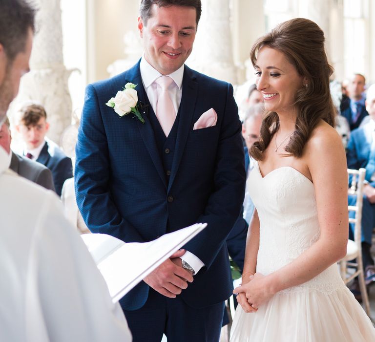 Wedding Ceremony | Bride in Sarah Bussey from Ivory & Co. Gown | Elegant Blush Pink & White Wedding at Aynhoe Park in Oxfordshire | Lucy Davenport Photography