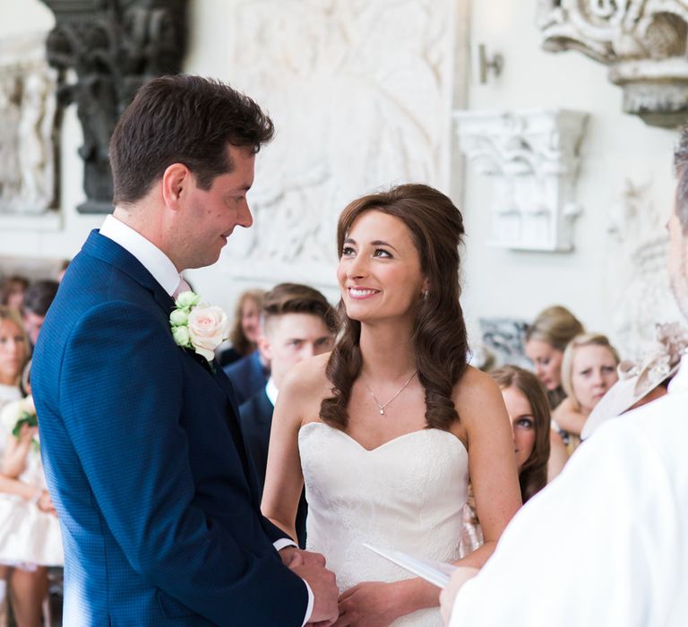 Wedding Ceremony | Bride in Sarah Bussey from Ivory & Co. Gown | Elegant Blush Pink & White Wedding at Aynhoe Park in Oxfordshire | Lucy Davenport Photography