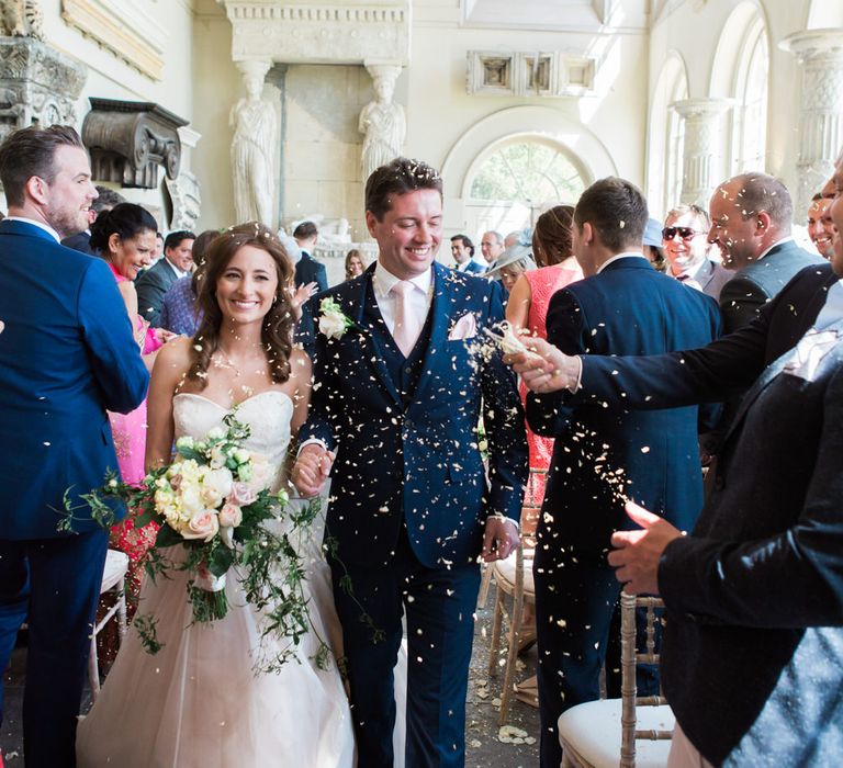 Wedding Ceremony | Bride in Sarah Bussey from Ivory & Co. Gown | Elegant Blush Pink & White Wedding at Aynhoe Park in Oxfordshire | Lucy Davenport Photography